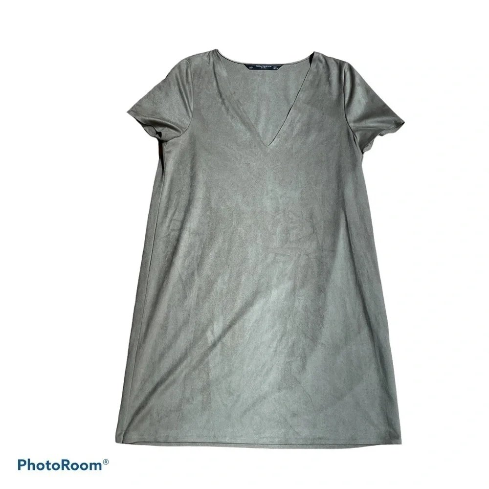 zara green suede dress Zara trafaluc collection olive green v neck suede dress size small